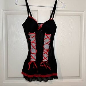 Red and black naughty babydoll lingerie size medium brand new sheer nighty Goth